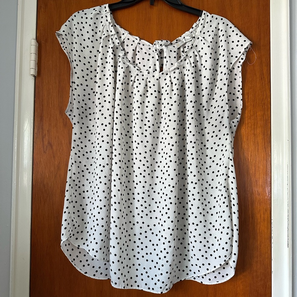Lauren Conrad Black & White Sheer Polka Dot Blouse -*Flawed, please see pictures